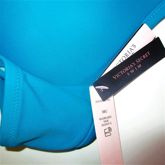 38C/L VICTORIA SECRET Push-Up Top Bikini Set Strappy Brazilian Bottom Blue - Picture 14 of 14